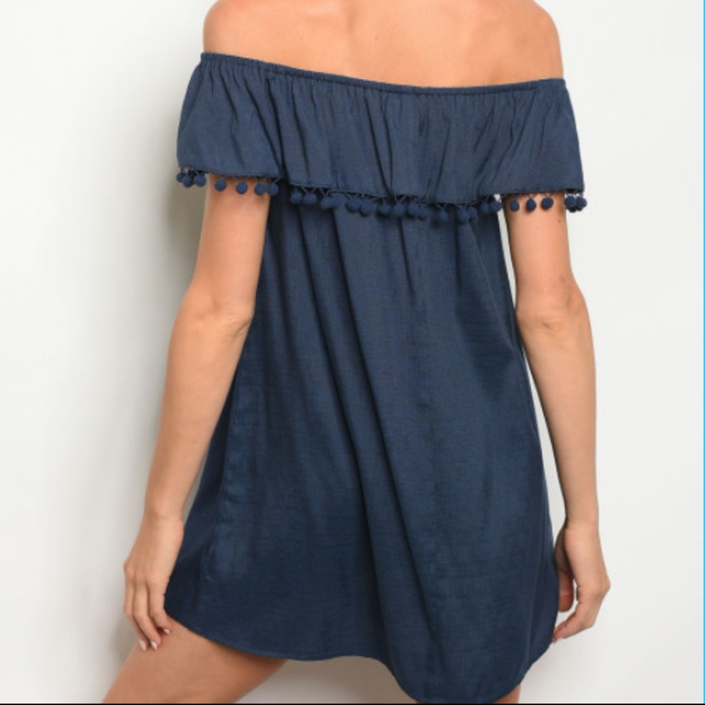 LAST Navy Off-Shoulder Dress - Picture 3 of 3